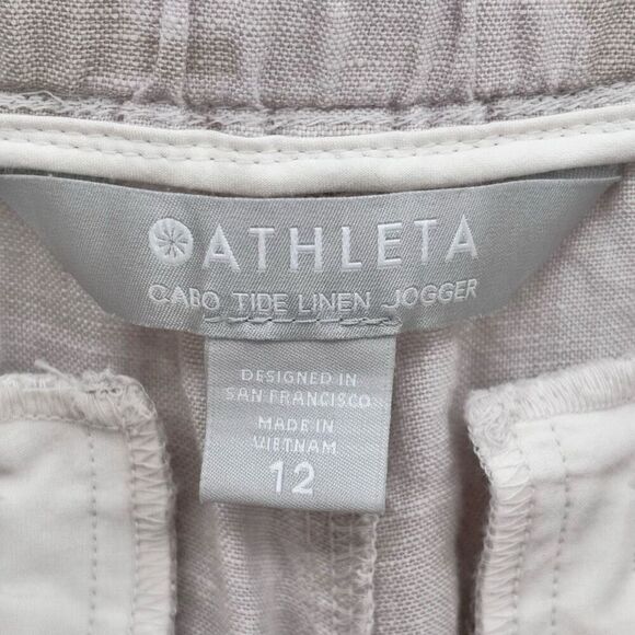 Athleta Cabo Tide Linen Jogger Neutral Tan Camo Size 12 - Picture 2 of 11